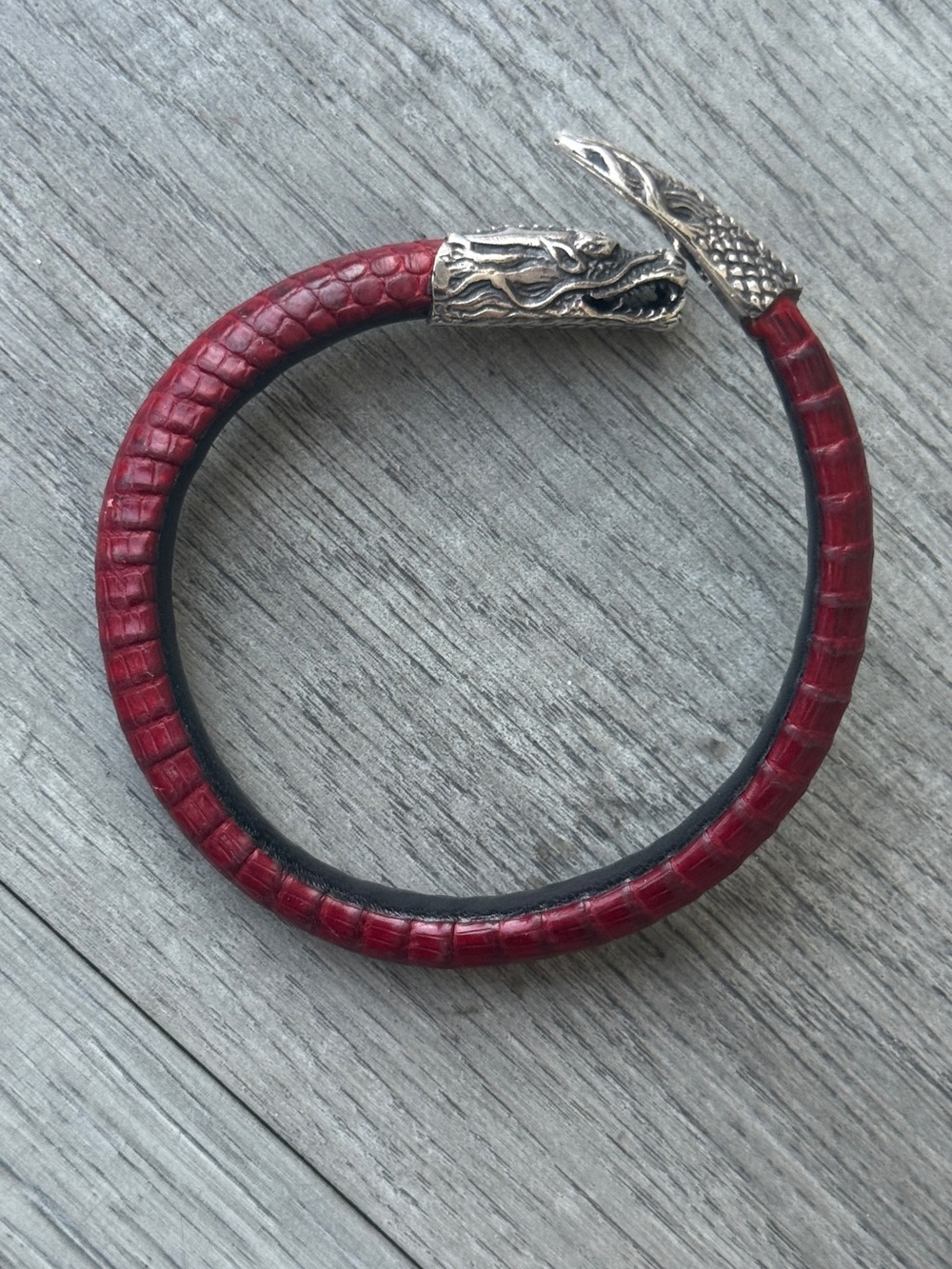 Red Dragon-Head Reptile Bracelet Sterling Silver